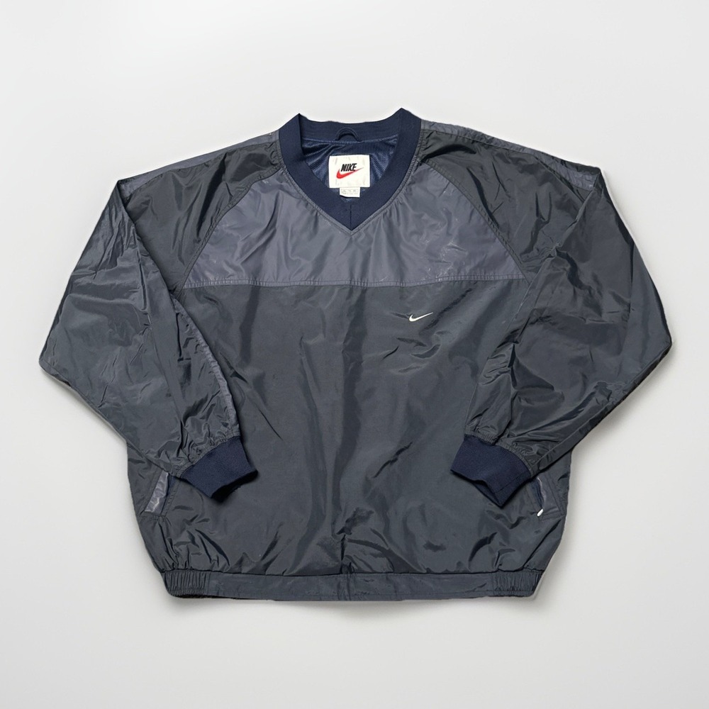 Nike VTG Pullover‎ Windbreaker V-Neck Navy Blue White Swoosh 90'sJacket Men's XL